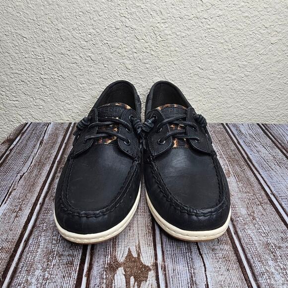 Sperry top siders songfish black and cheetah boat shoes loafers women's size 10 - Picture 5 of 7